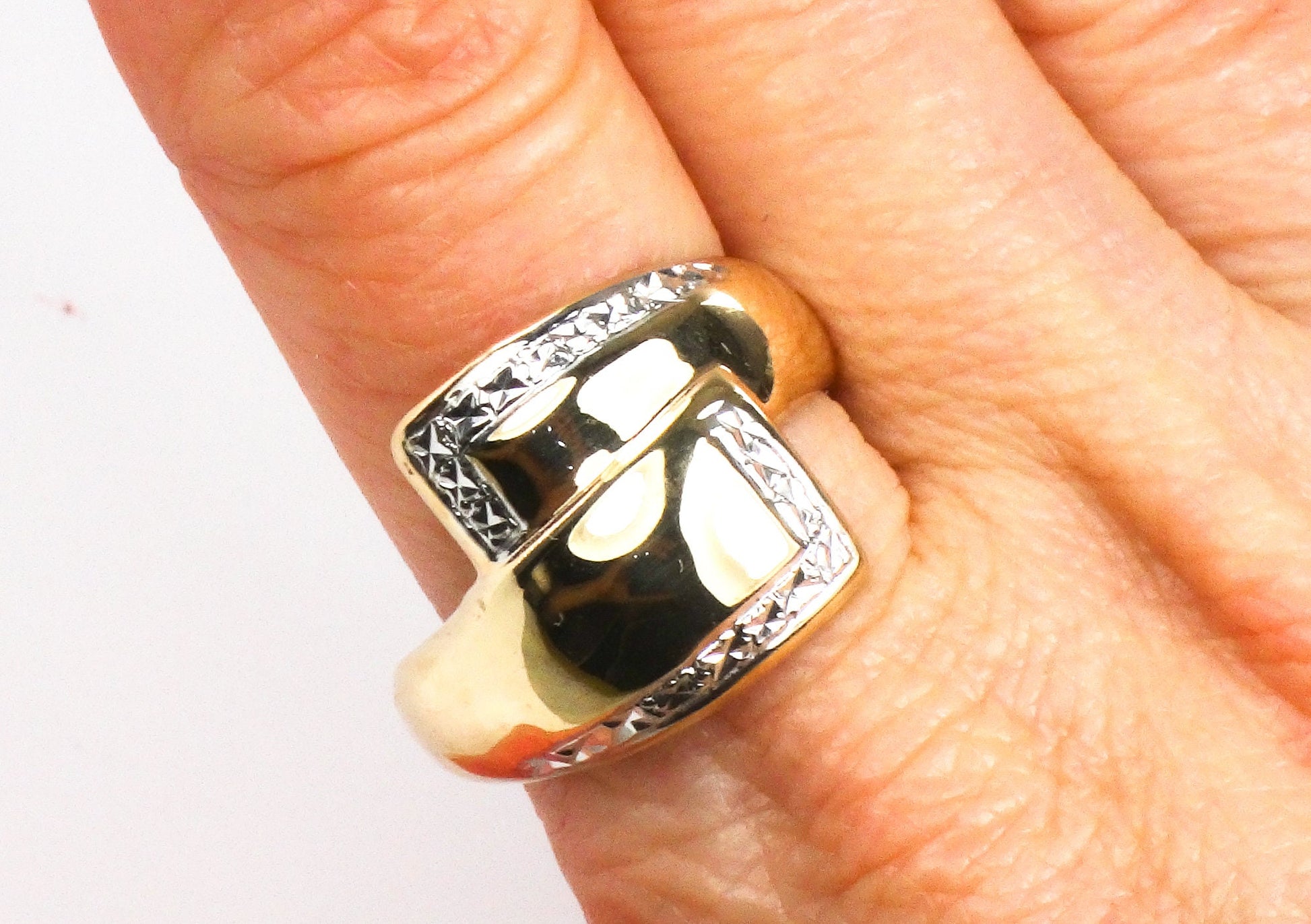 Vintage Michael Anthony Large 14k Two Tone Gold Bypass Style Ring Size 10.5