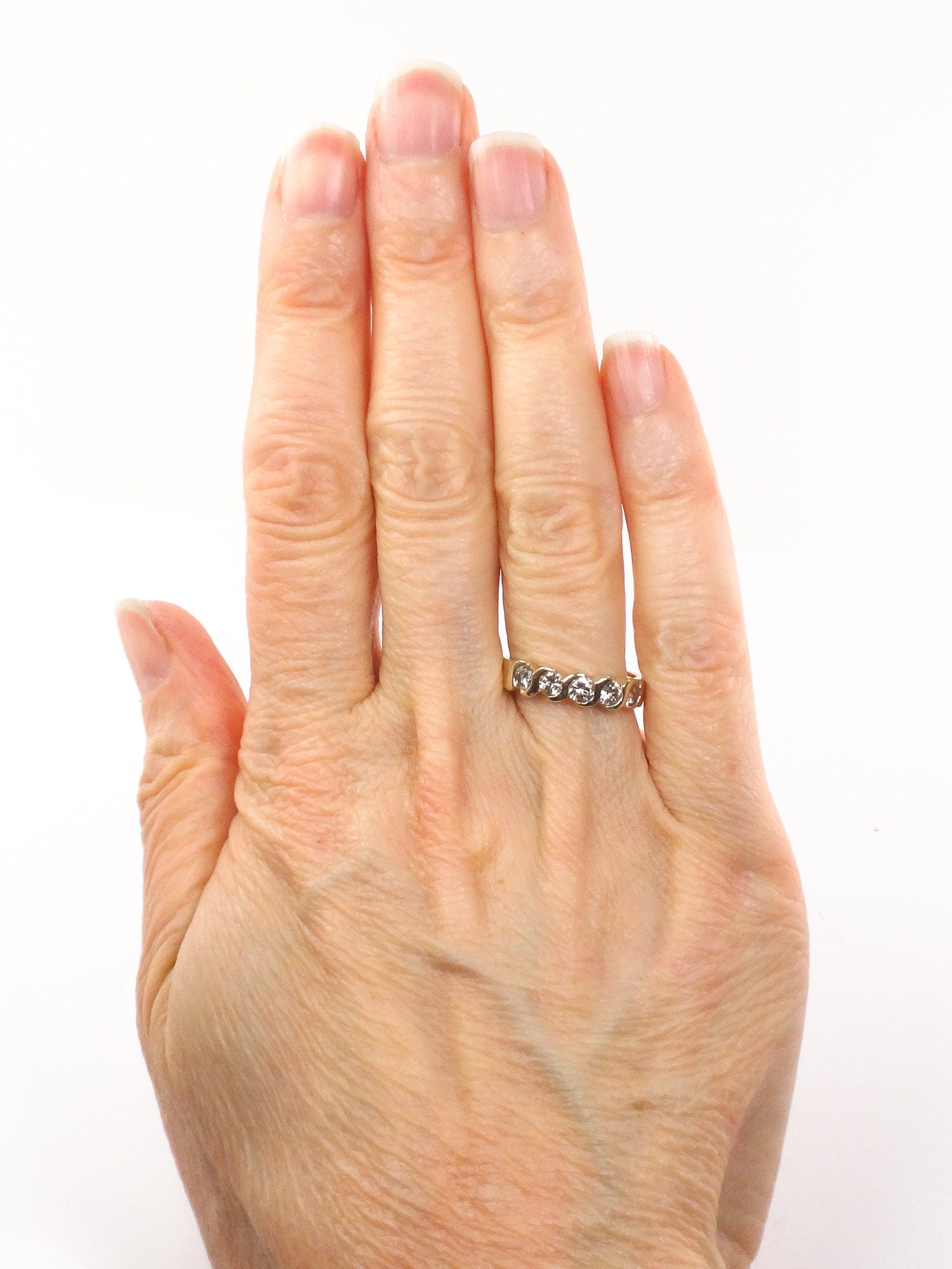 Vintage 14k Yellow Gold Diamond Wedding Band - Five Stone Ring, .75 CTS, Size 5.5