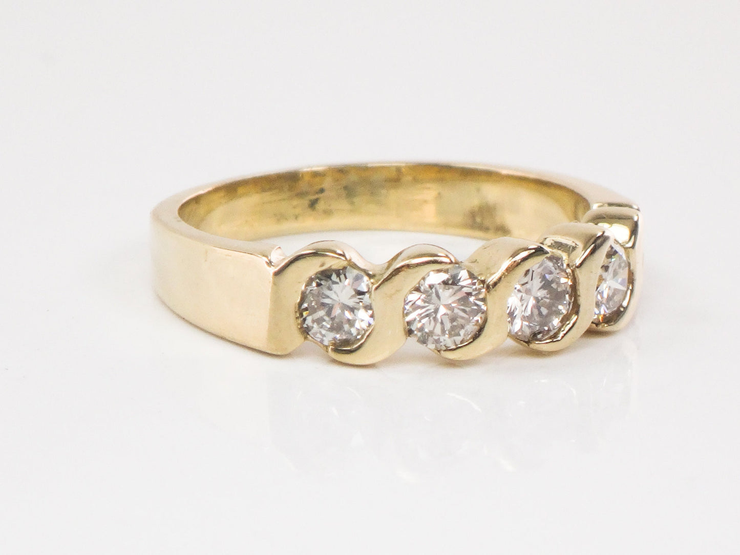 Vintage 14k Yellow Gold Diamond Wedding Band - Five Stone Ring, .75 CTS, Size 5.5