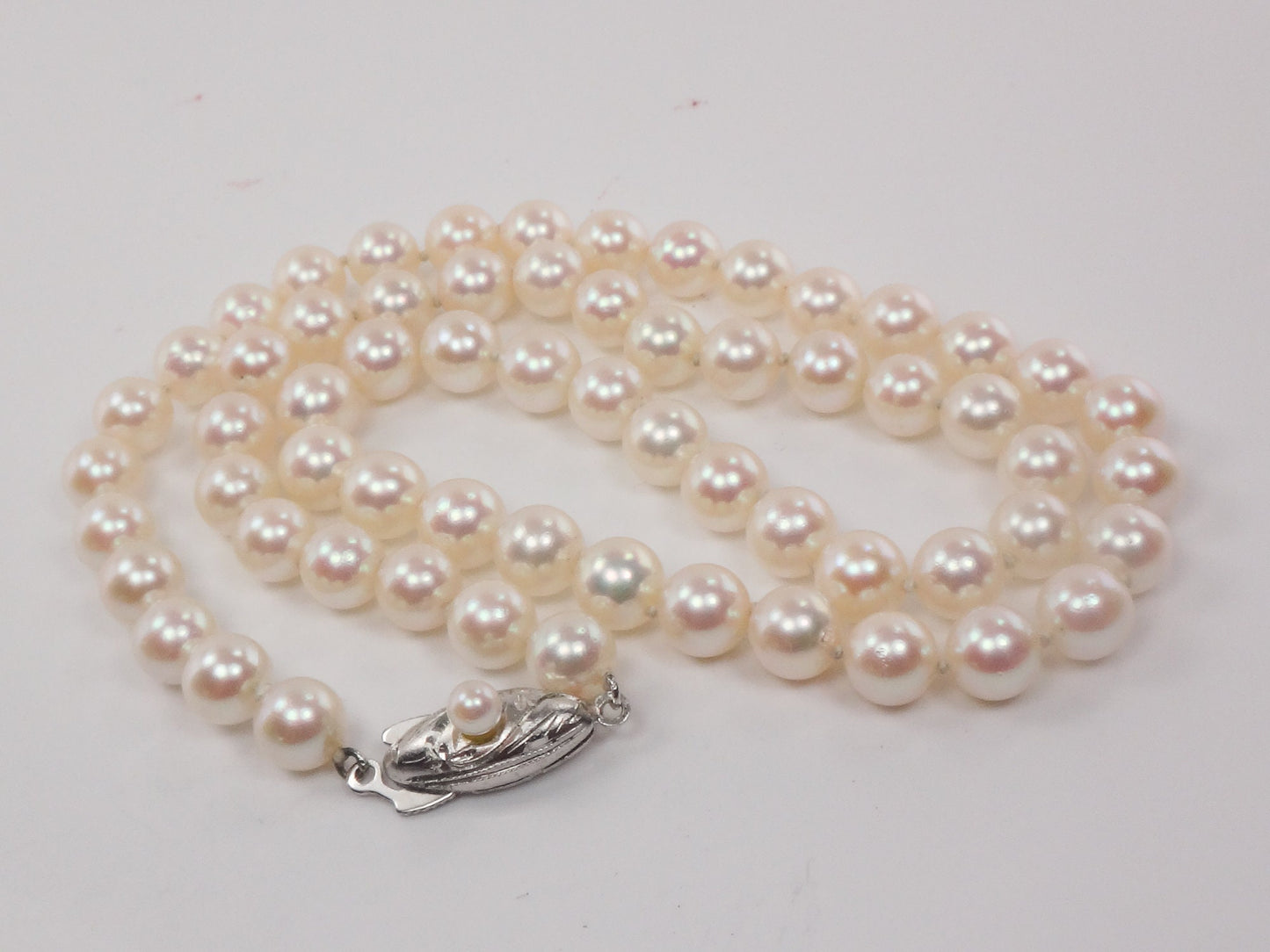 Vintage Saltwater Pearl Necklace: 6.0 mm Fine Pearl Strand with Silver Clasp
