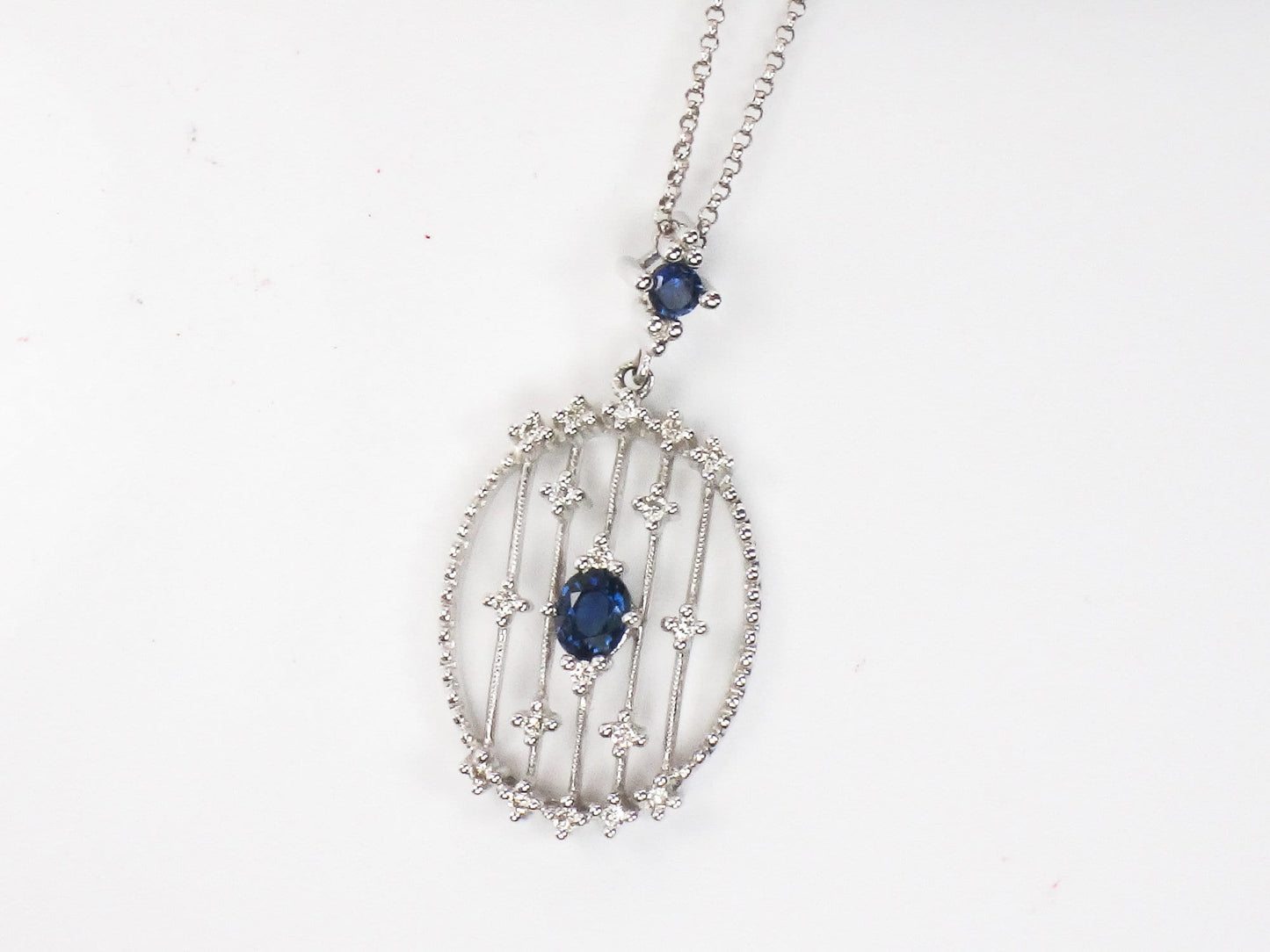 Vintage 14k White Gold Natural Sapphire and Diamond Necklace 16"