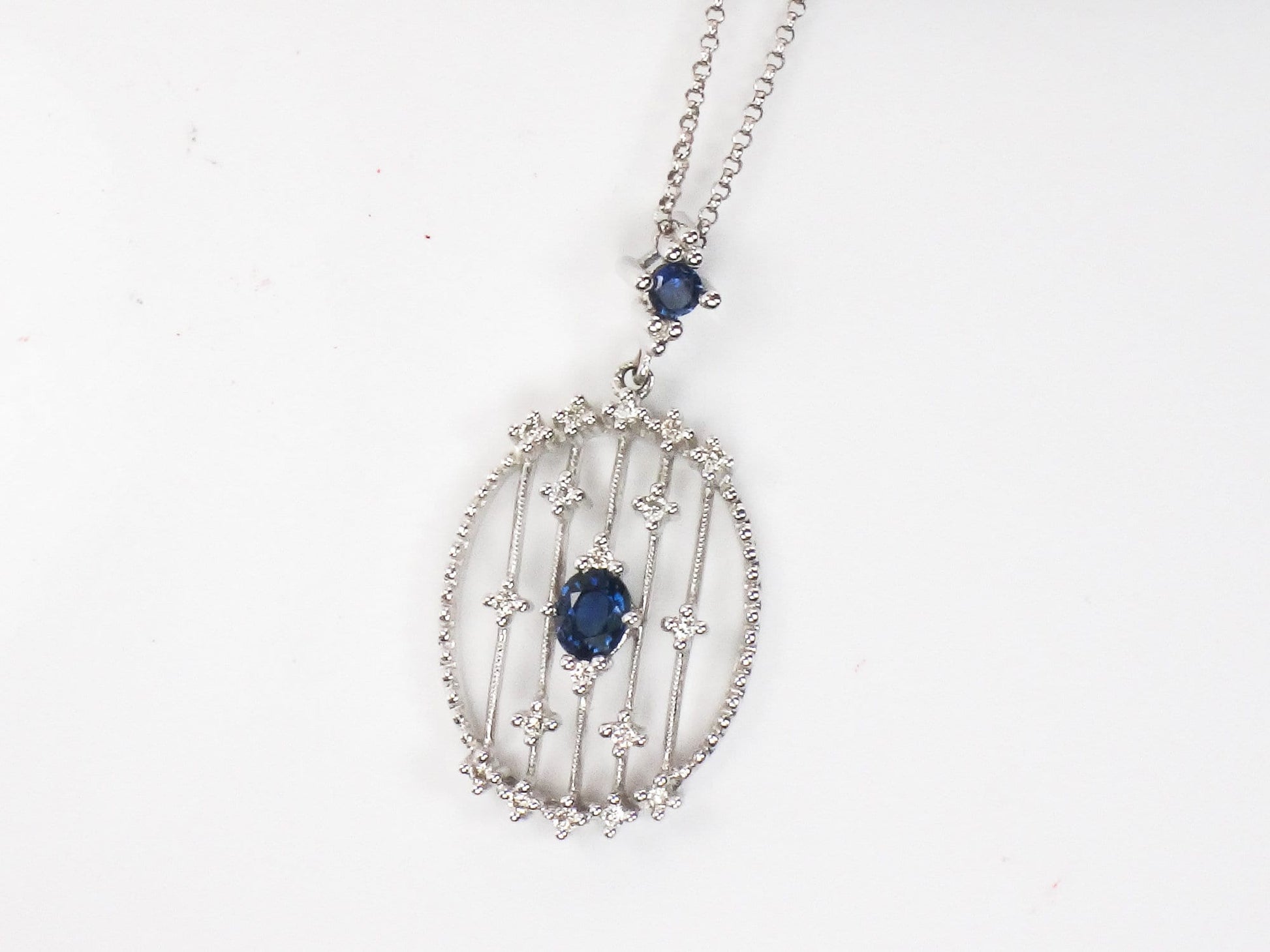Vintage 14k White Gold Natural Sapphire and Diamond Necklace 16"