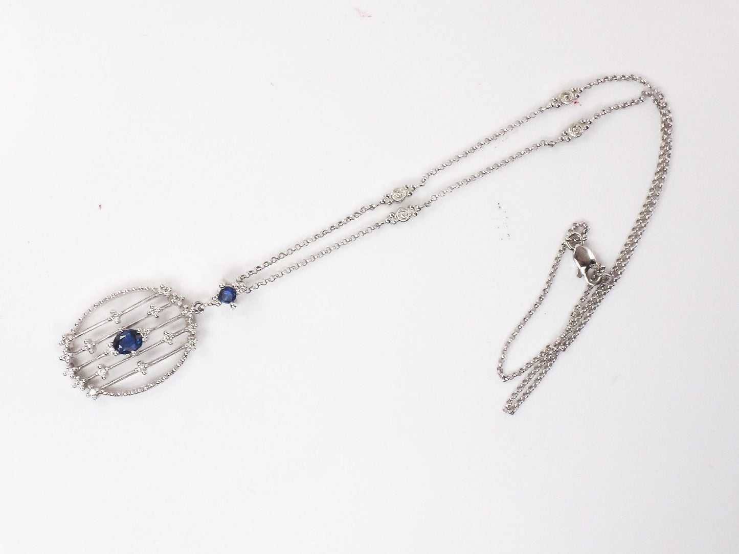 Vintage 14k White Gold Natural Sapphire and Diamond Necklace 16"