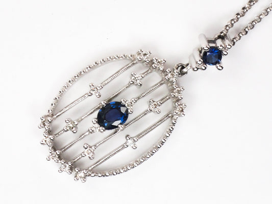 Vintage 14k White Gold Natural Sapphire and Diamond Necklace 16"