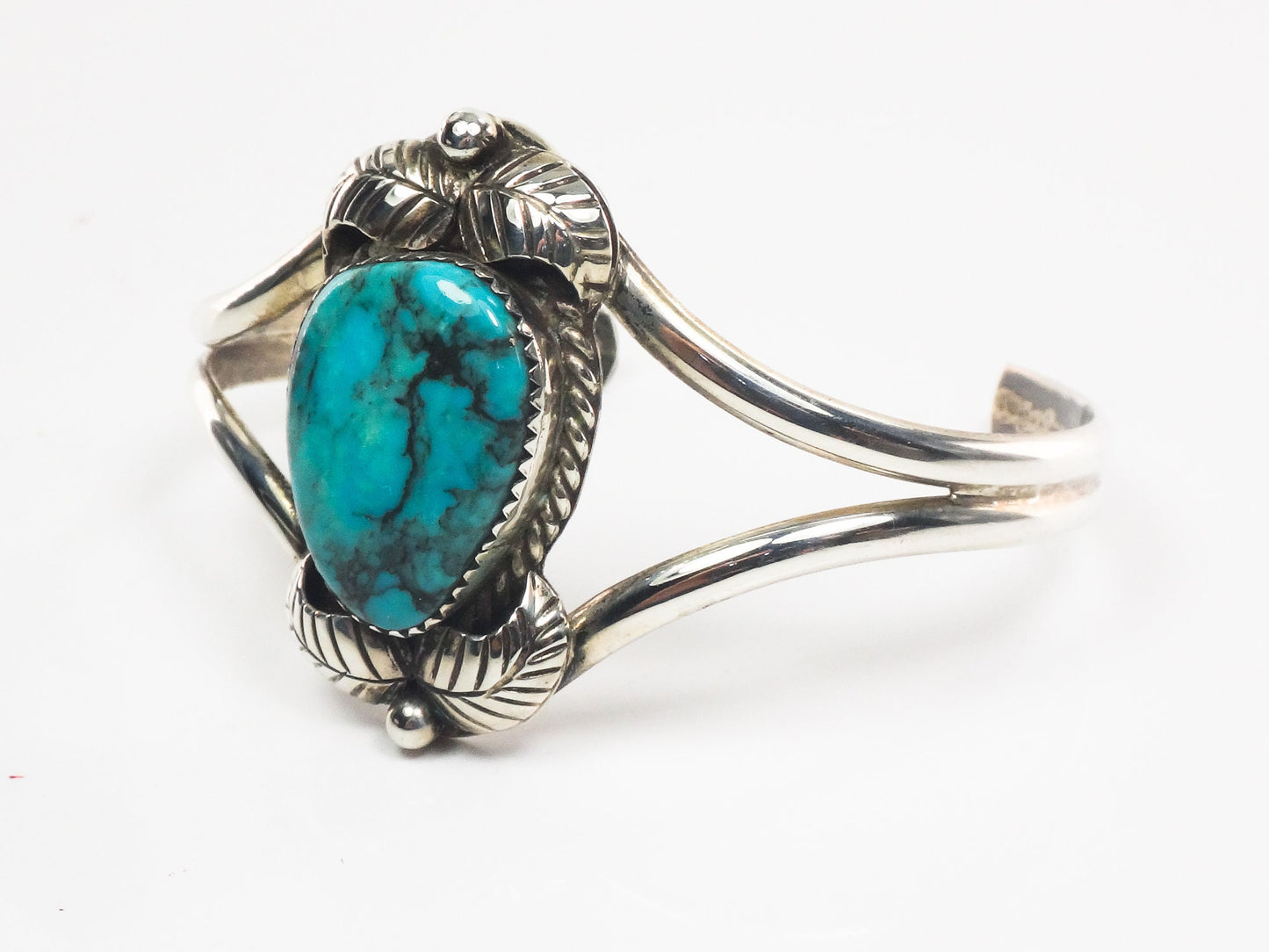 Vintage Sterling Silver Turquoise Cuff Bracelet with Feathers Signed Native American Navajo ?