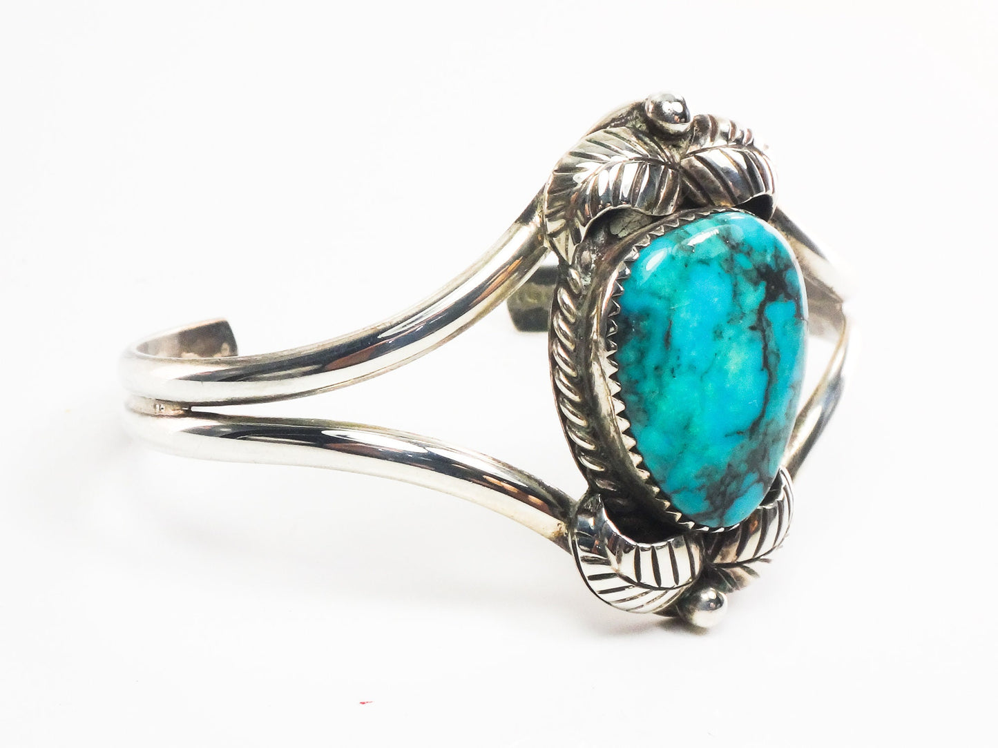 Vintage Sterling Silver Turquoise Cuff Bracelet with Feathers Signed Native American Navajo ?
