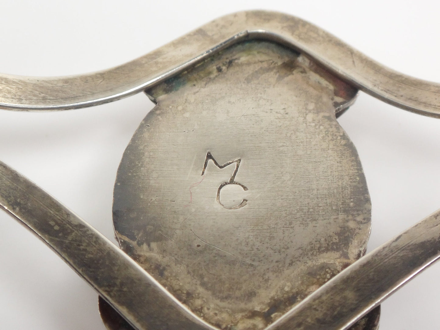 Vintage Sterling Silver Turquoise Cuff Bracelet with Feathers Signed Native American Navajo ?