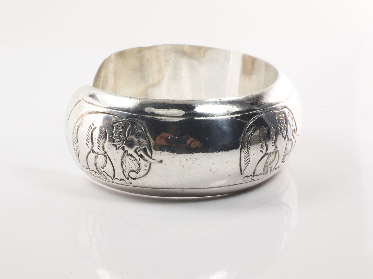 Vintage Sterling Silver Elephant Cuff Bracelet 925 Good Luck Bracelet