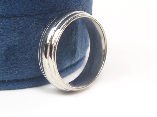 Vintage Art Carved 14k White Gold Men's Wedding Band - Size 9