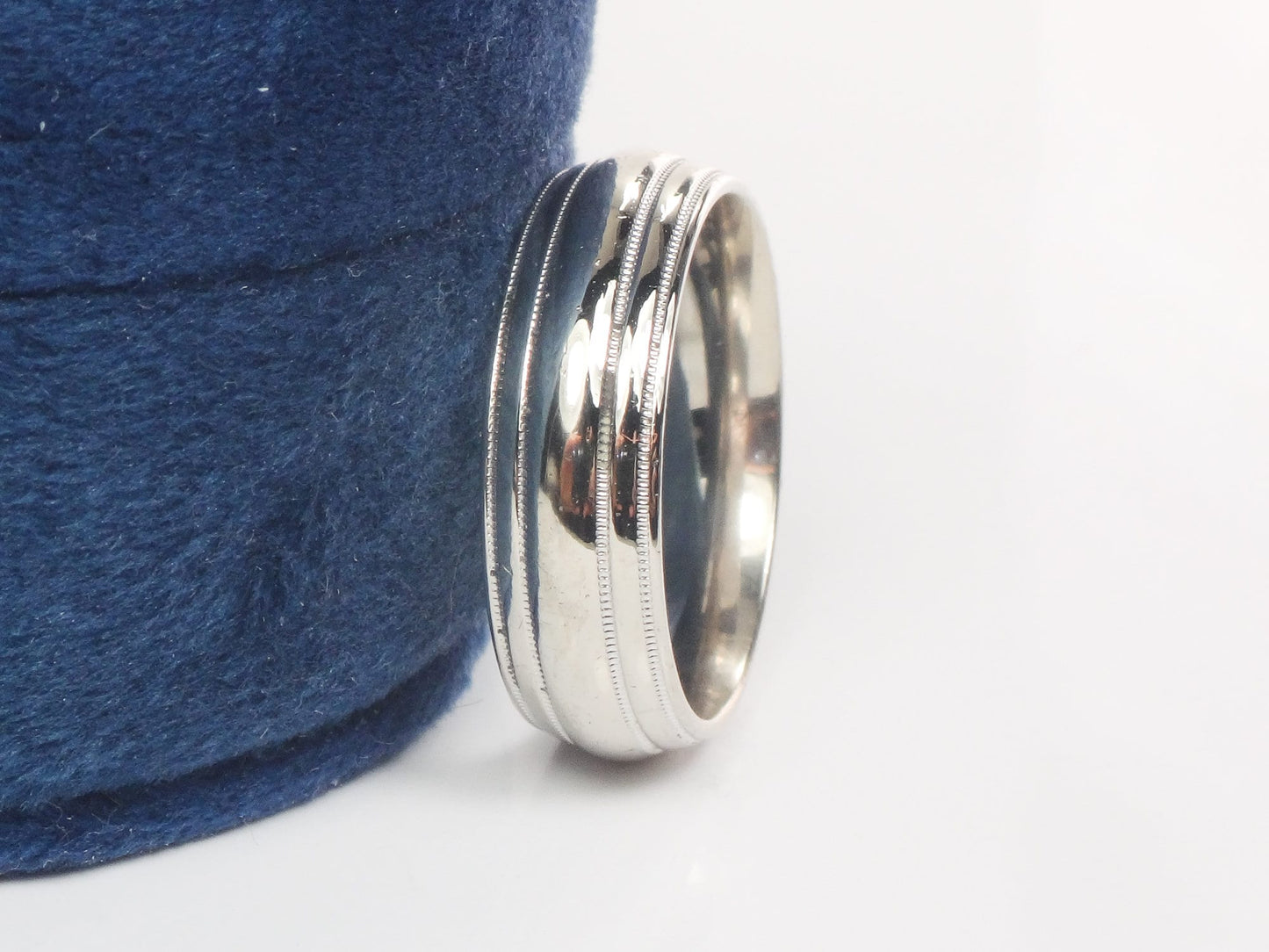 Vintage Art Carved 14k White Gold Men's Wedding Band - Size 9