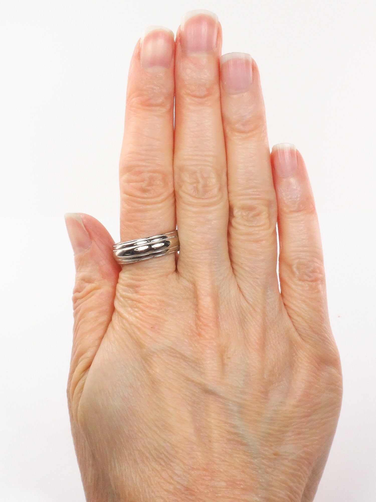 Vintage Art Carved 14k White Gold Men's Wedding Band - Size 9