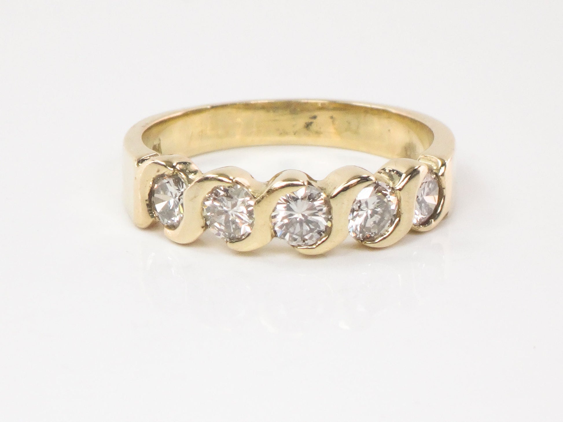 Vintage 14k Yellow Gold Diamond Wedding Band - Five Stone Ring, .75 CTS, Size 5.5