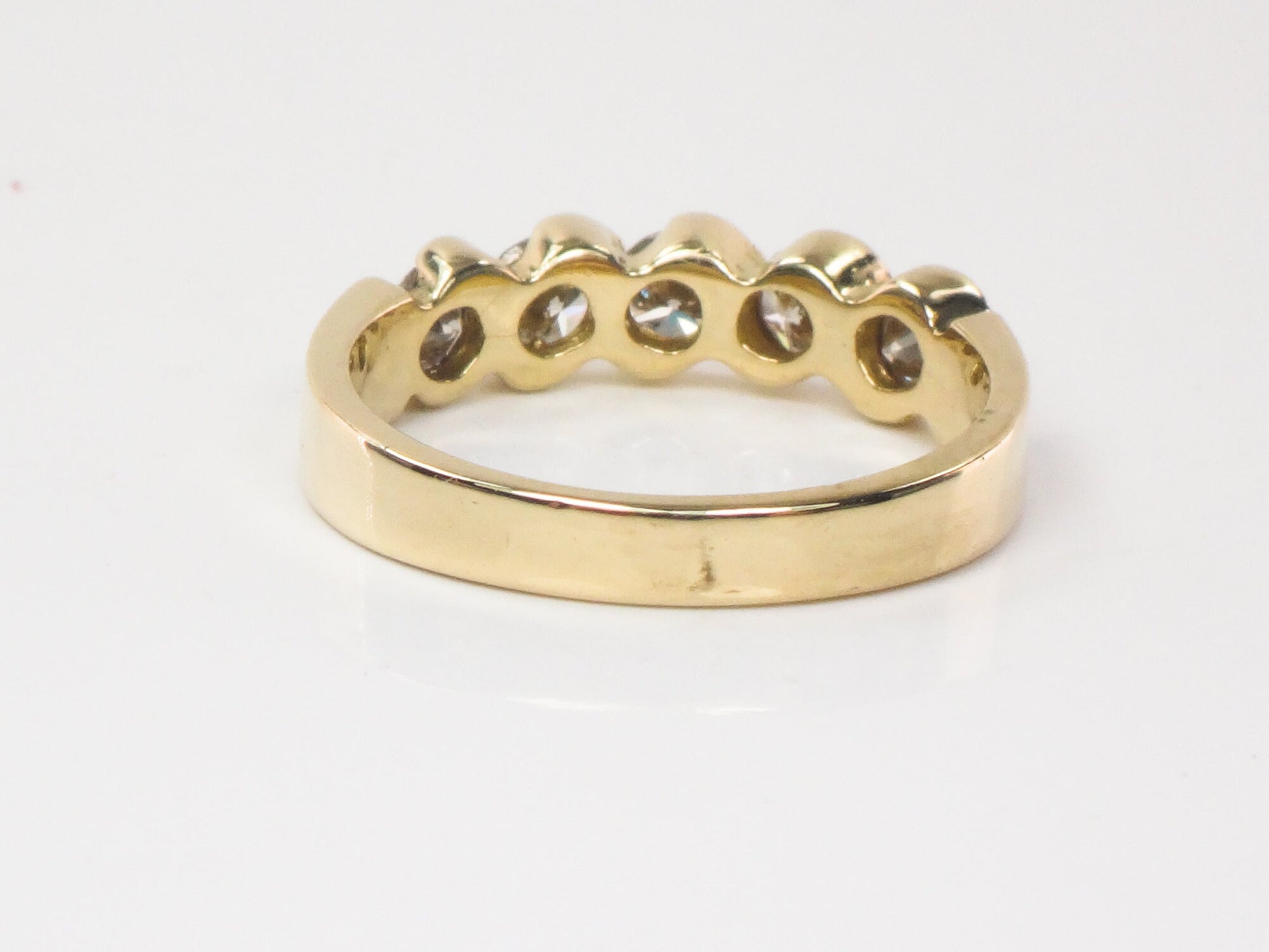 Vintage 14k Yellow Gold Diamond Wedding Band - Five Stone Ring, .75 CTS, Size 5.5