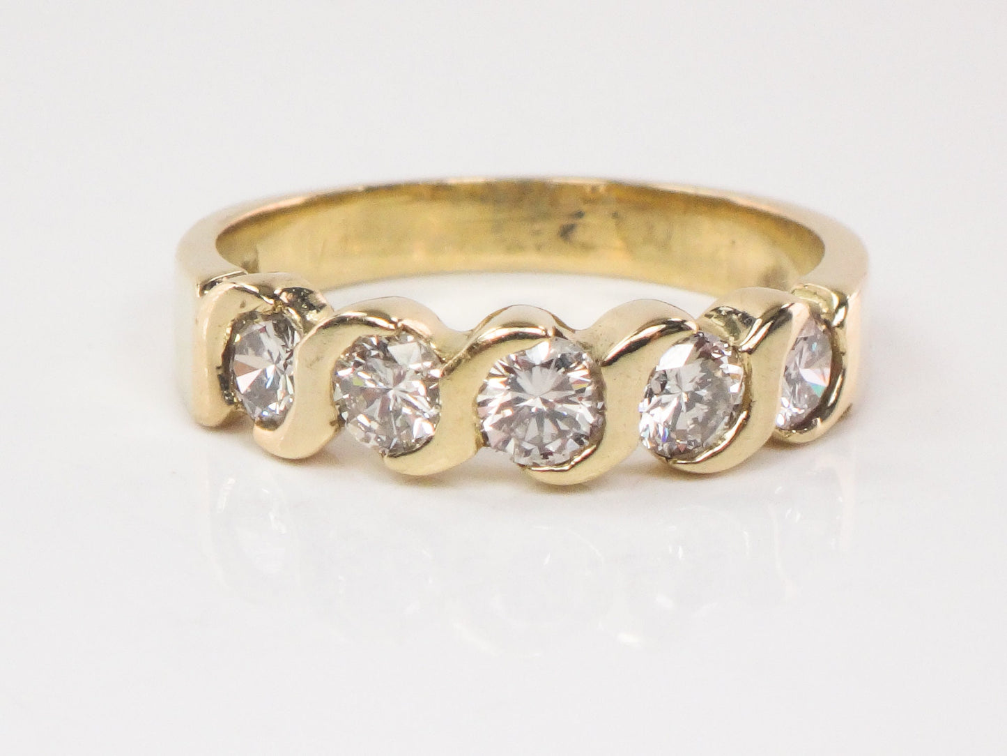 Vintage 14k Yellow Gold Diamond Wedding Band - Five Stone Ring, .75 CTS, Size 5.5
