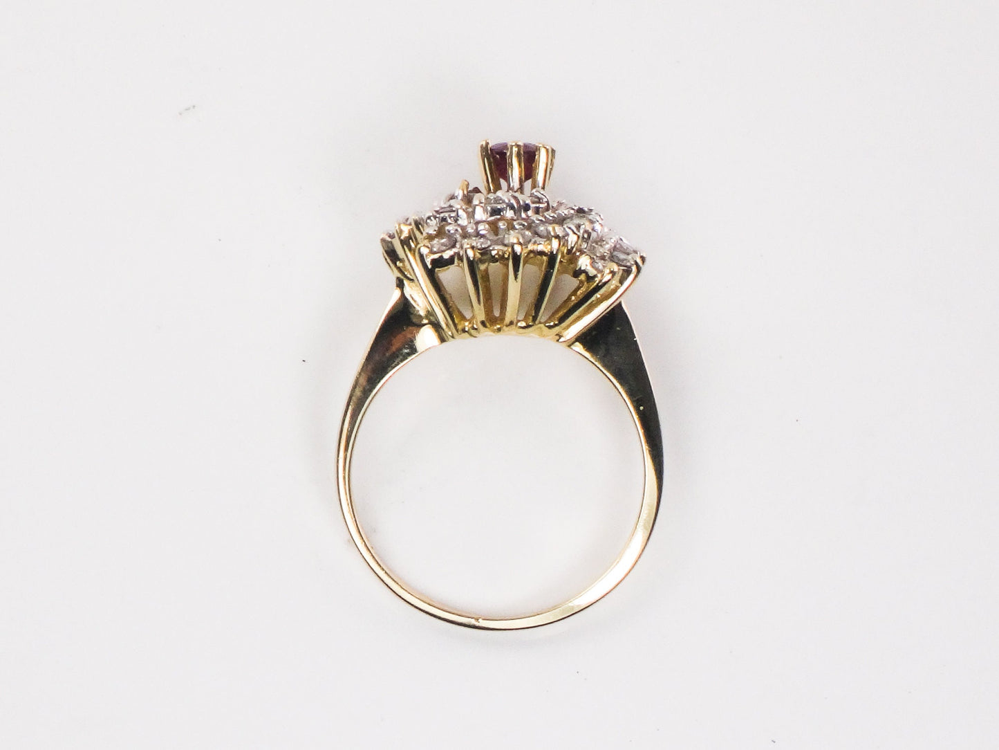 Vintage 14k Gold Natural Ruby and Diamond Swirl Ring Cocktail Ring - Size 6