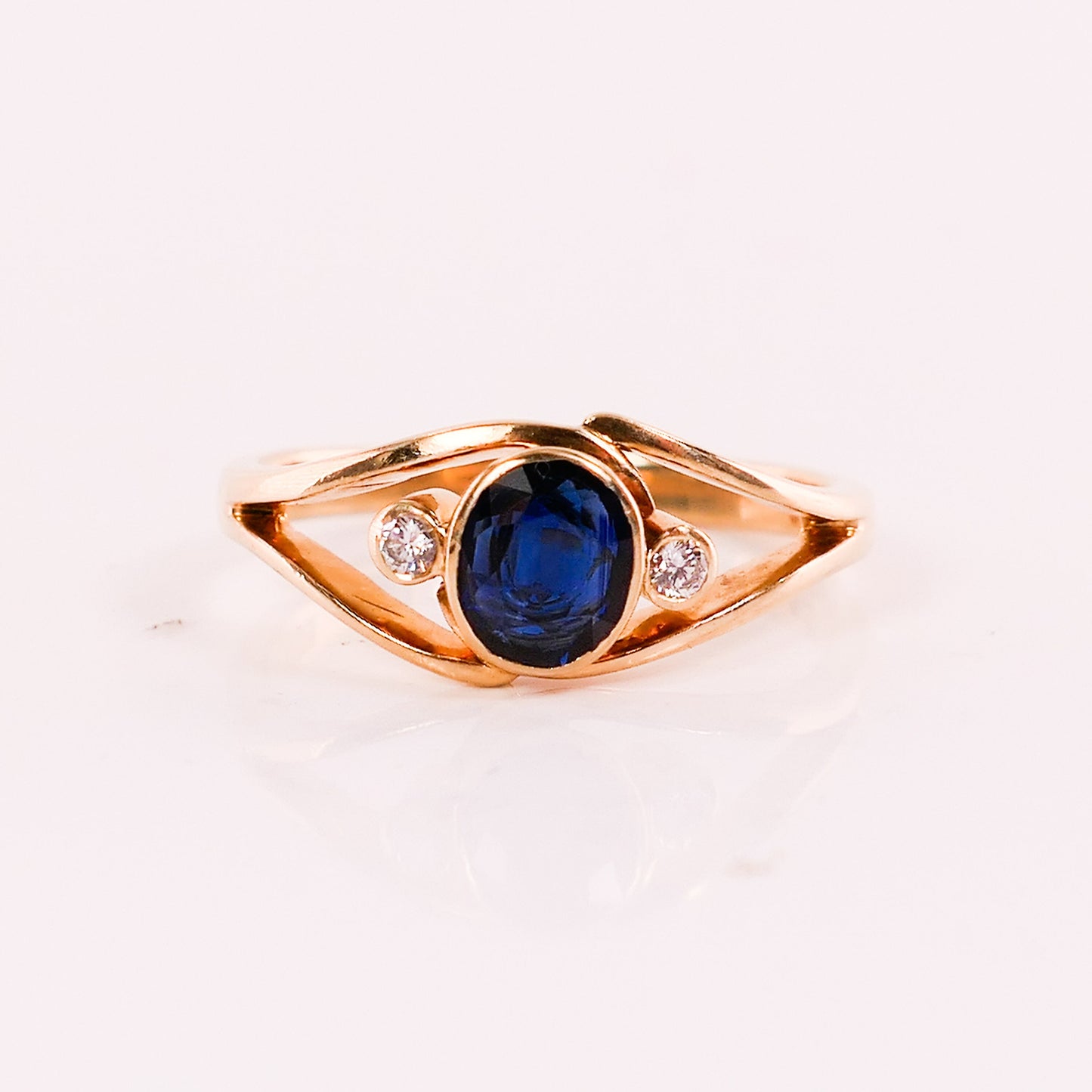 Vintage 14k Yellow Gold Natural Blue Sapphire and Diamond Ring September Birthstone Ring - Size 7.5