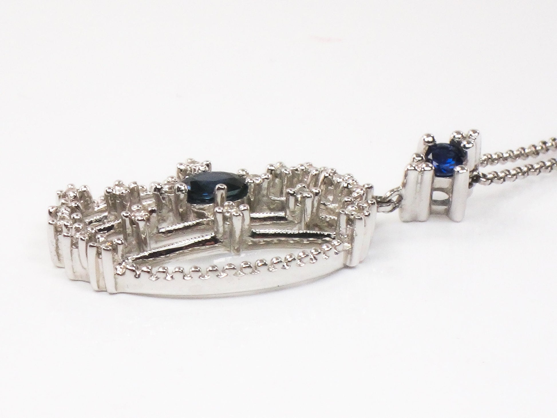 Vintage 14k White Gold Natural Sapphire and Diamond Necklace 16"