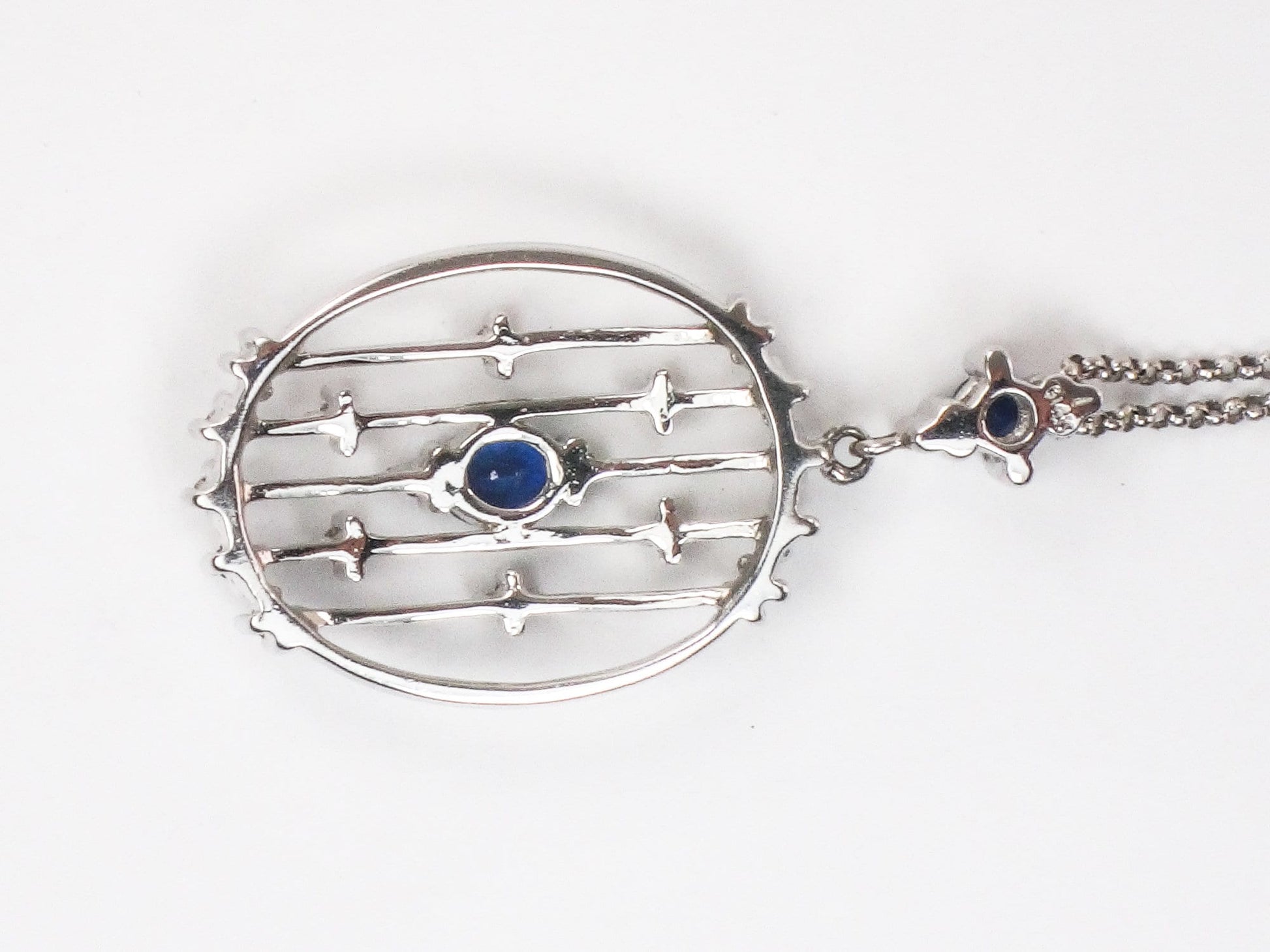 Vintage 14k White Gold Natural Sapphire and Diamond Necklace 16"