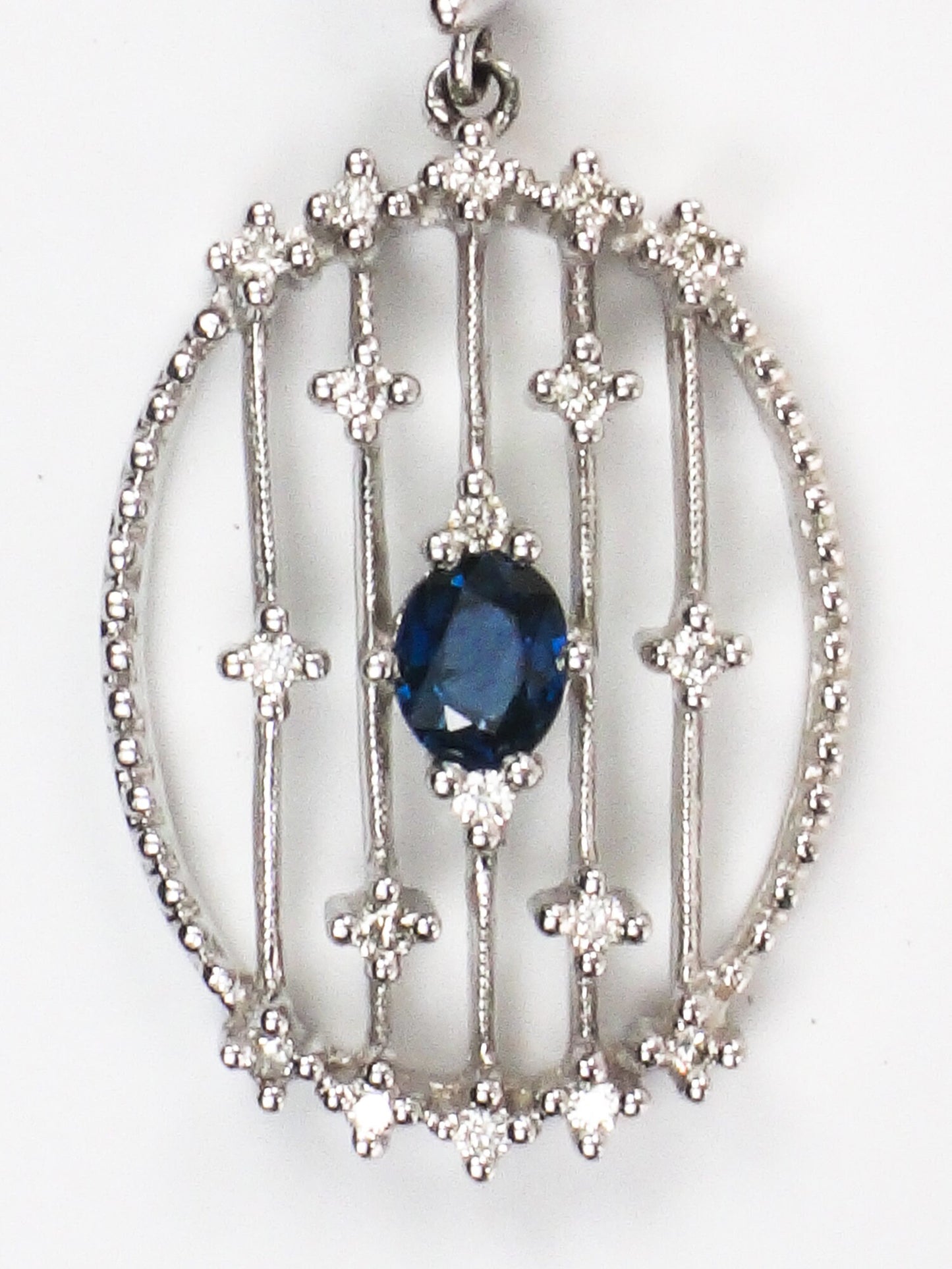 Vintage 14k White Gold Natural Sapphire and Diamond Necklace 16"