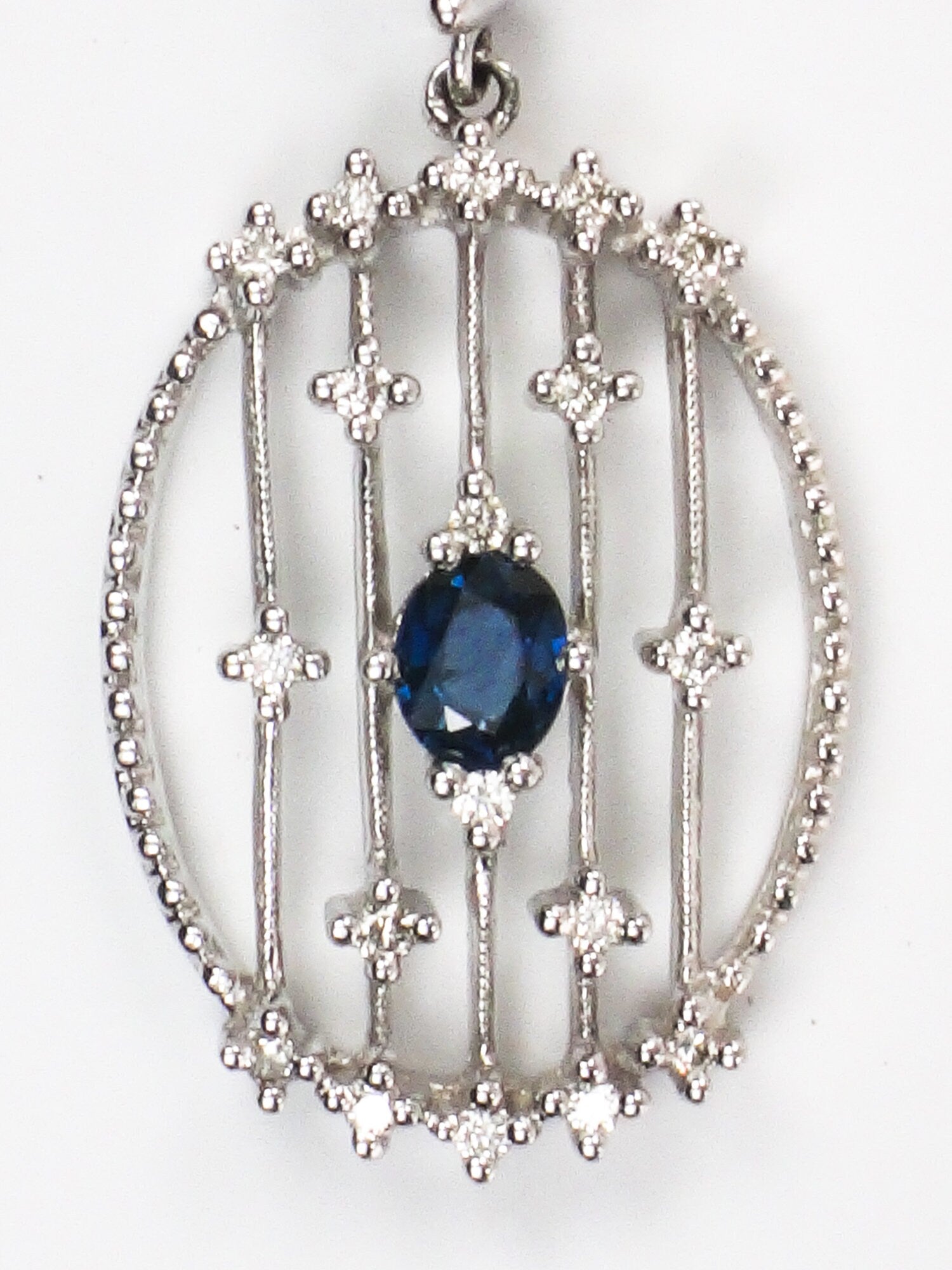 Vintage 14k White Gold Natural Sapphire and Diamond Necklace 16"