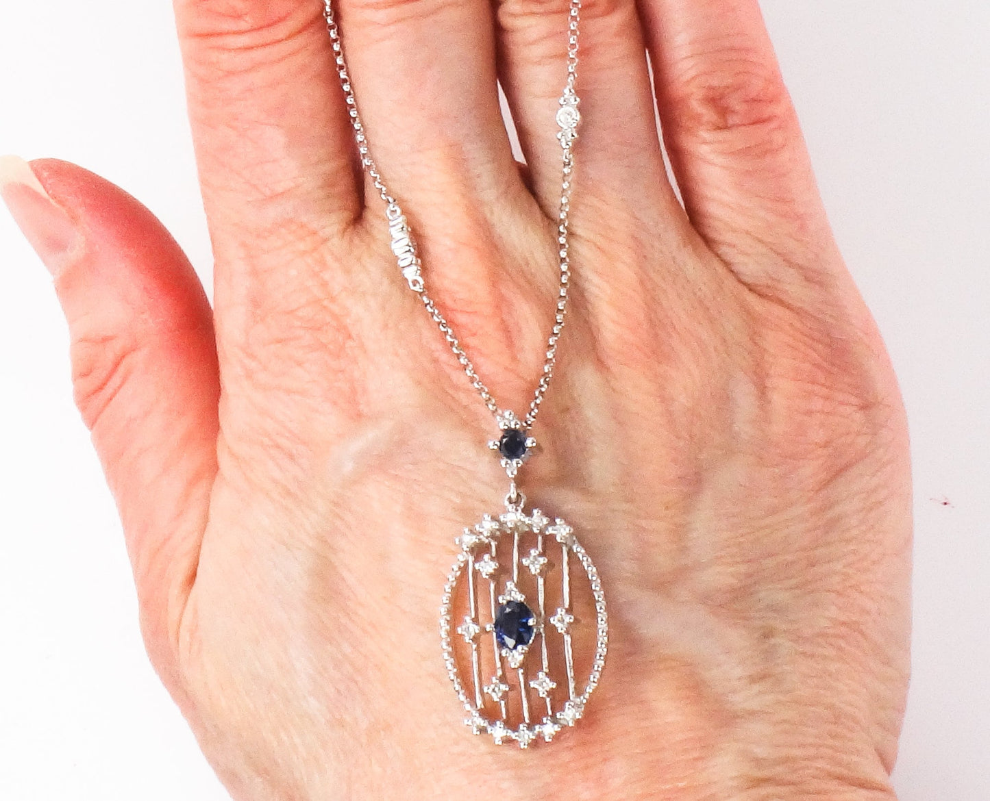 Vintage 14k White Gold Natural Sapphire and Diamond Necklace 16"