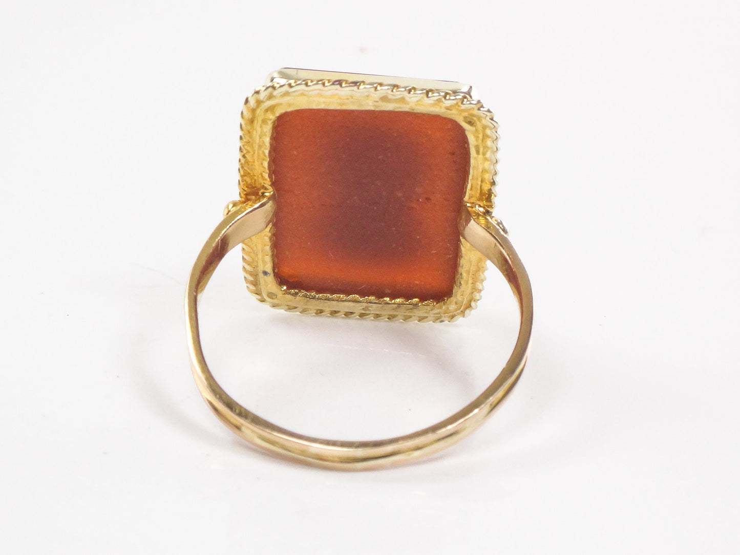 Vintage 14k Yellow Gold Hardstone Cameo Ring, Carved Stone Fine Jewelry, Size 8.25