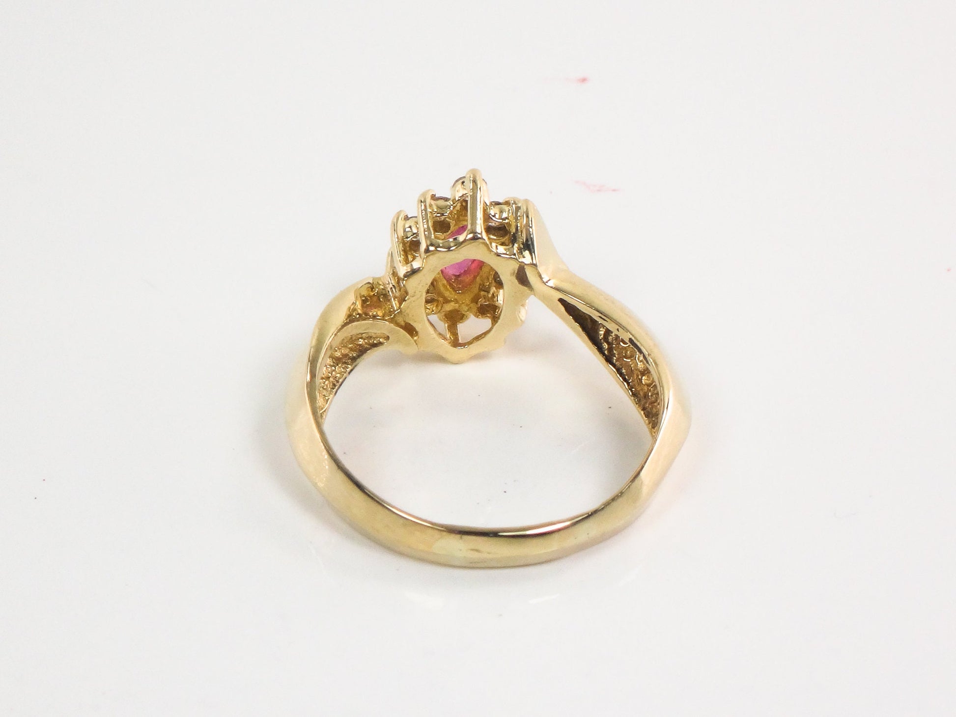 Vintage 14k Yellow Gold Ruby Diamond Halo Ring - Size 7.75