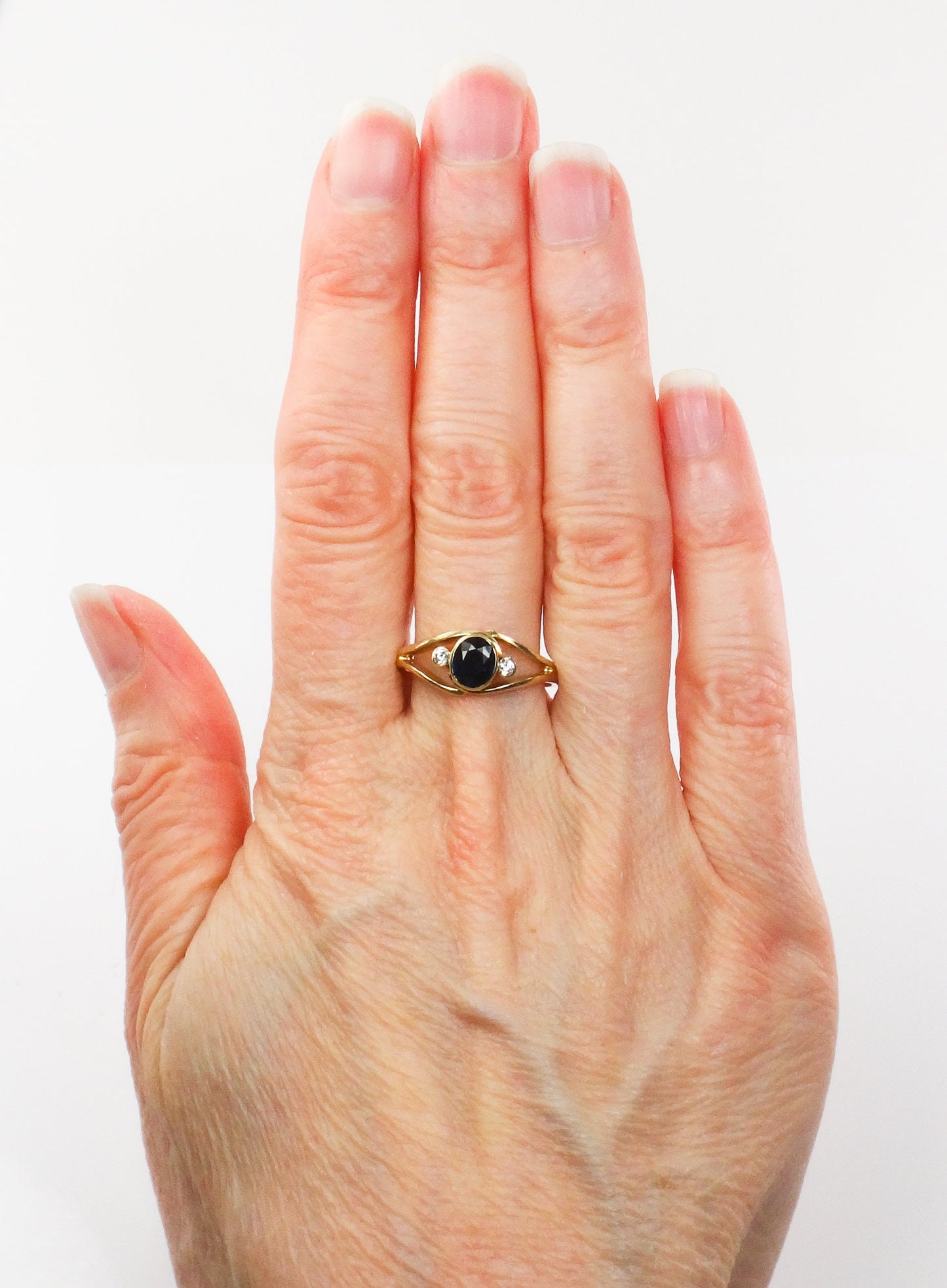 Vintage 14k Yellow Gold Natural Blue Sapphire and Diamond Ring September Birthstone Ring - Size 7.5
