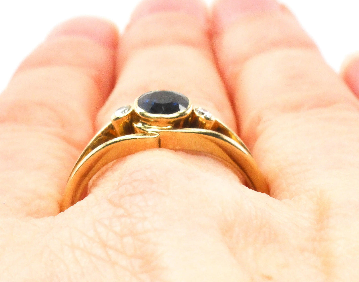 Vintage 14k Yellow Gold Natural Blue Sapphire and Diamond Ring September Birthstone Ring - Size 7.5