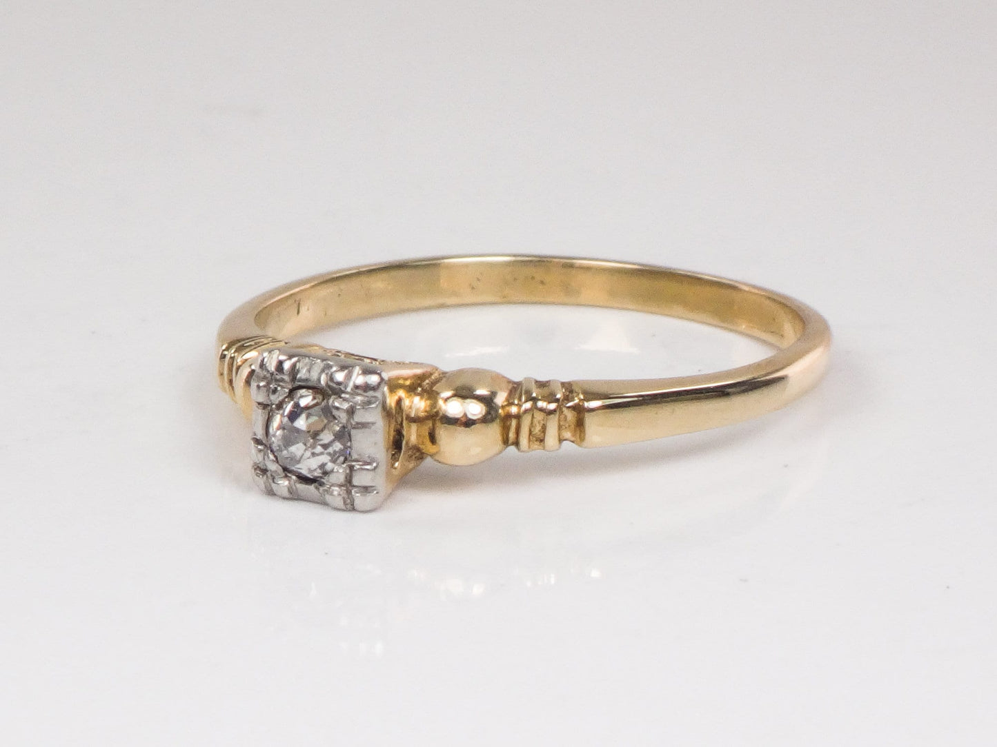 Vintage 14k Two Tone Gold Old Mine Cut Diamond Engagement Ring - 1940s Size 6.75