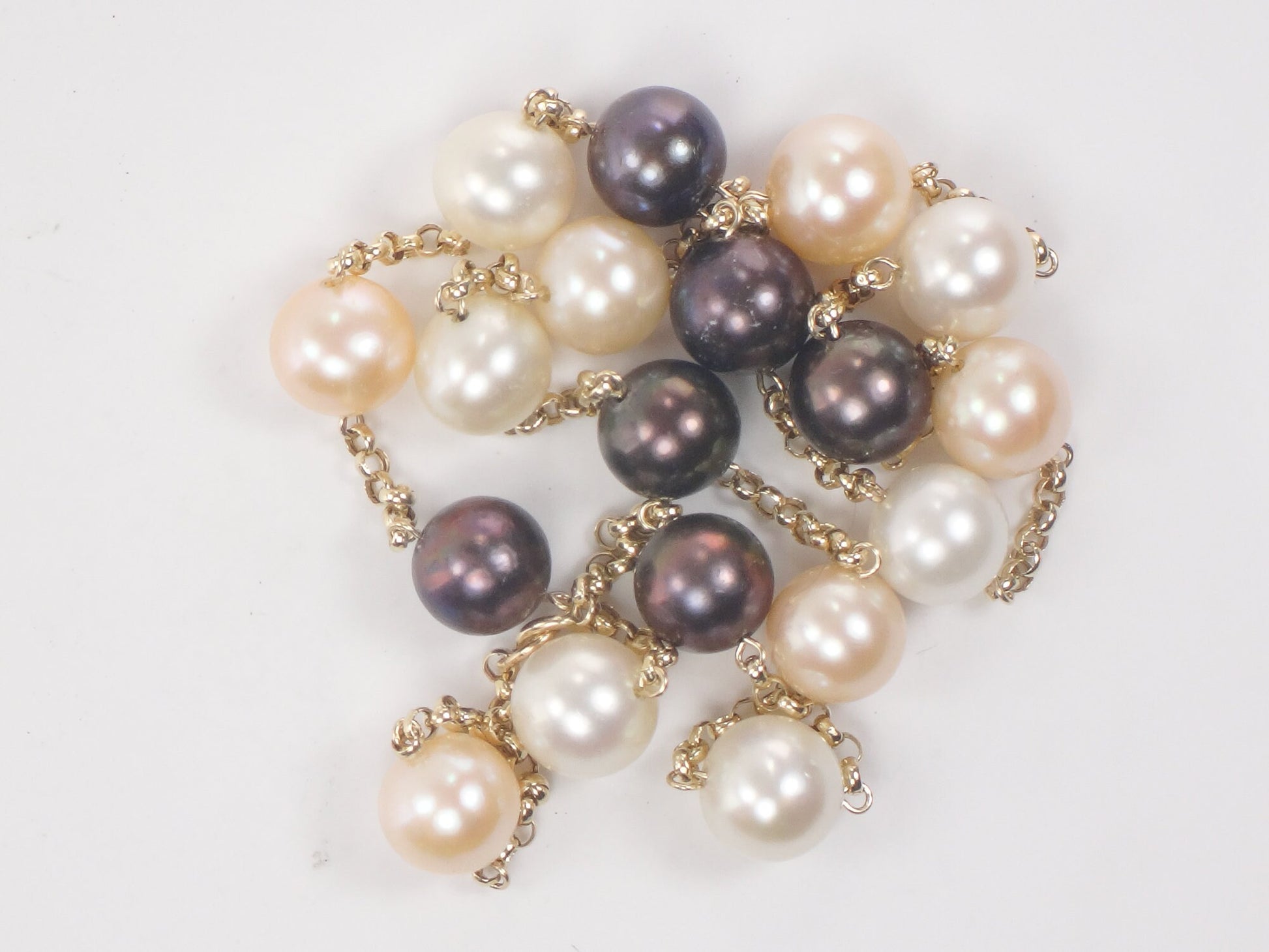 Vintage 14k Gold Pearl Station Necklace: Multi-Colored Bridal Jewelry, 18"