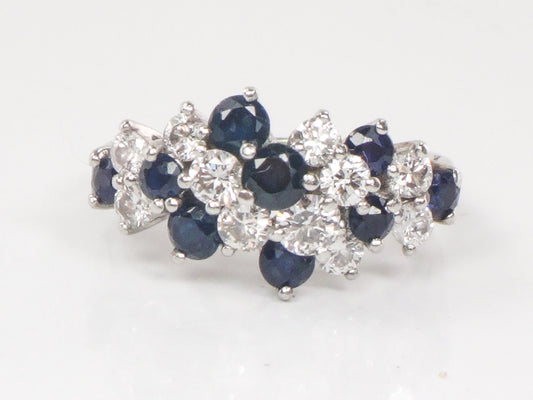 Vintage Platinum Natural Sapphire and Diamond Cluster Ring Pinky Ring - Size 3