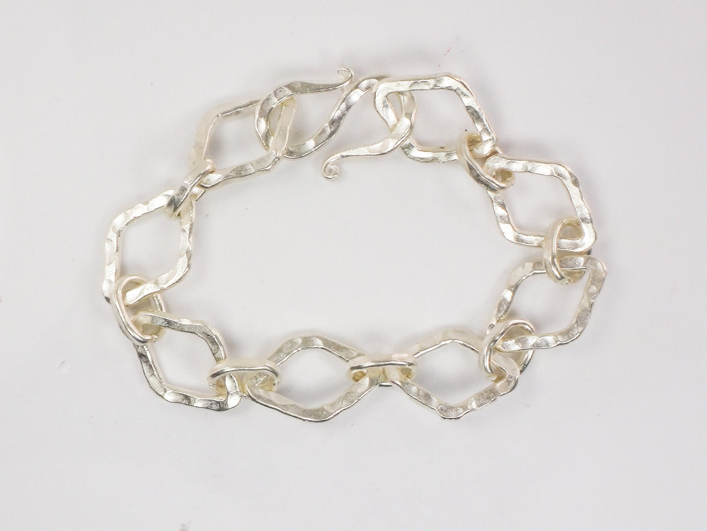 Sterling Silver Modern Hammered Link Bracelet 7"