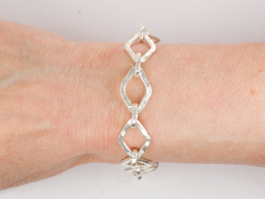 Sterling Silver Modern Hammered Link Bracelet 7"