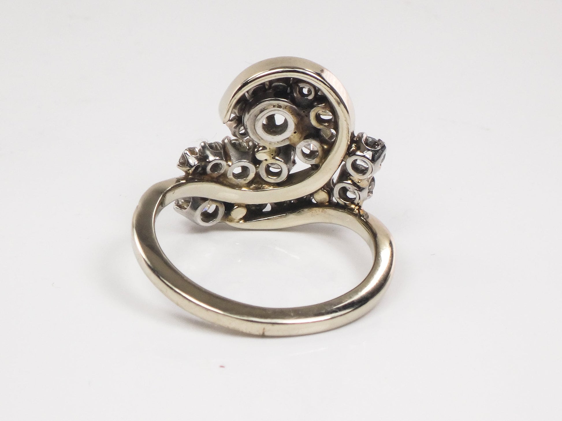 Vintage 14k White Gold Natural Diamond Swirl Ring, Cocktail Approximately 1.3 CT TDW
