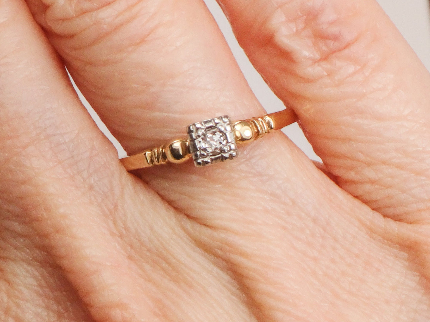 Vintage 14k Two Tone Gold Old Mine Cut Diamond Engagement Ring - 1940s Size 6.75