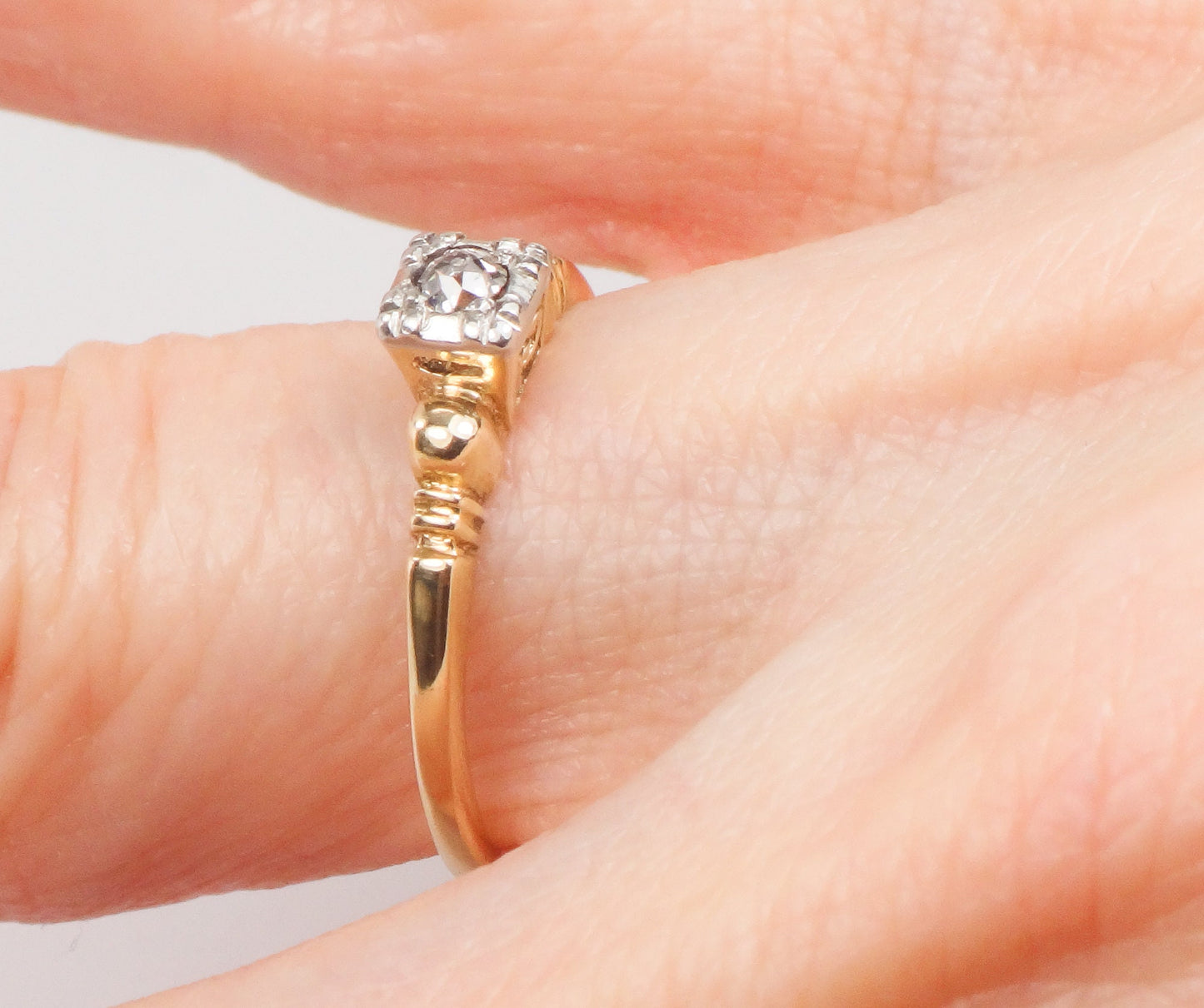 Vintage 14k Two Tone Gold Old Mine Cut Diamond Engagement Ring - 1940s Size 6.75