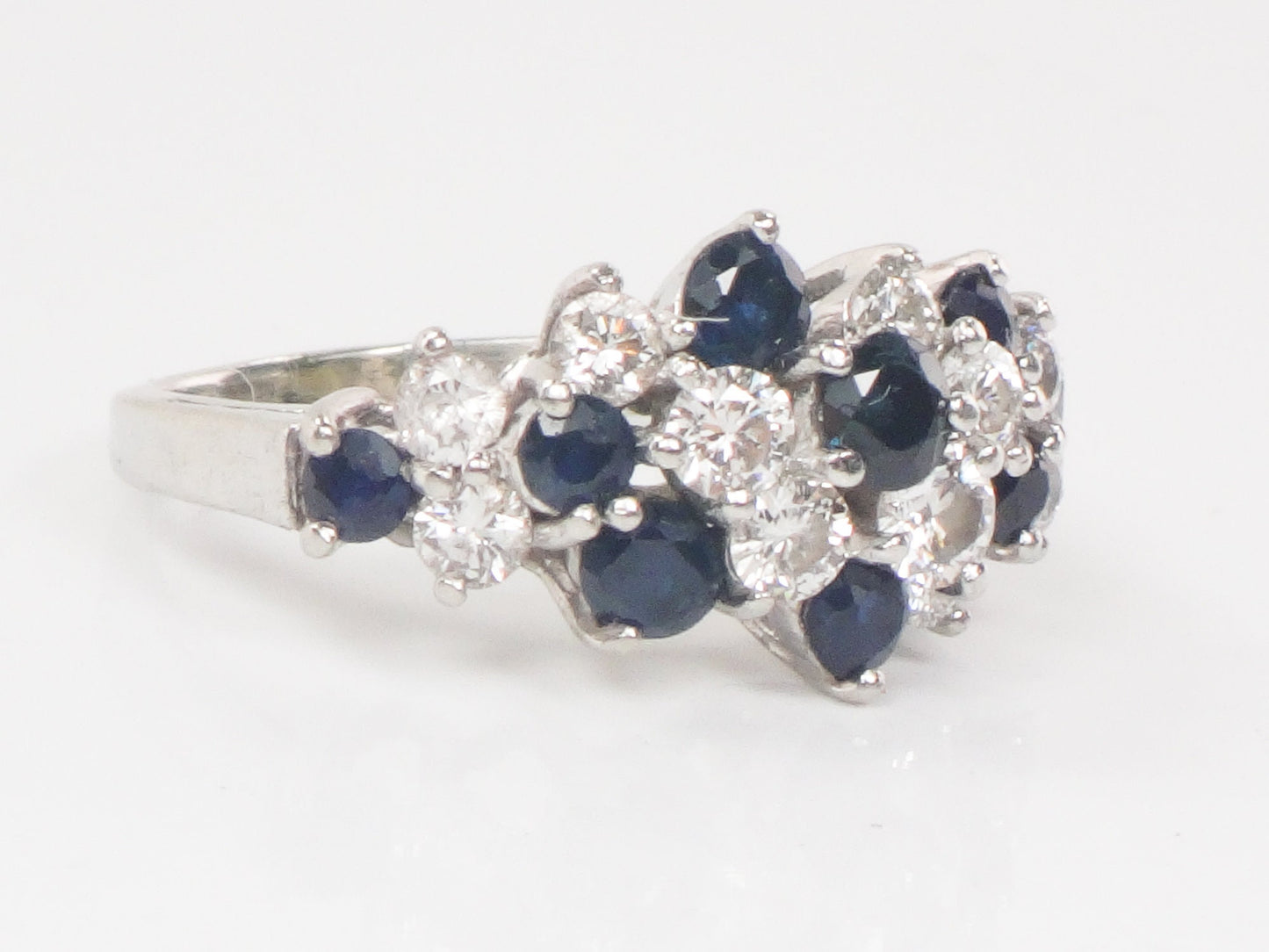 Vintage Platinum Natural Sapphire and Diamond Cluster Ring Pinky Ring - Size 3