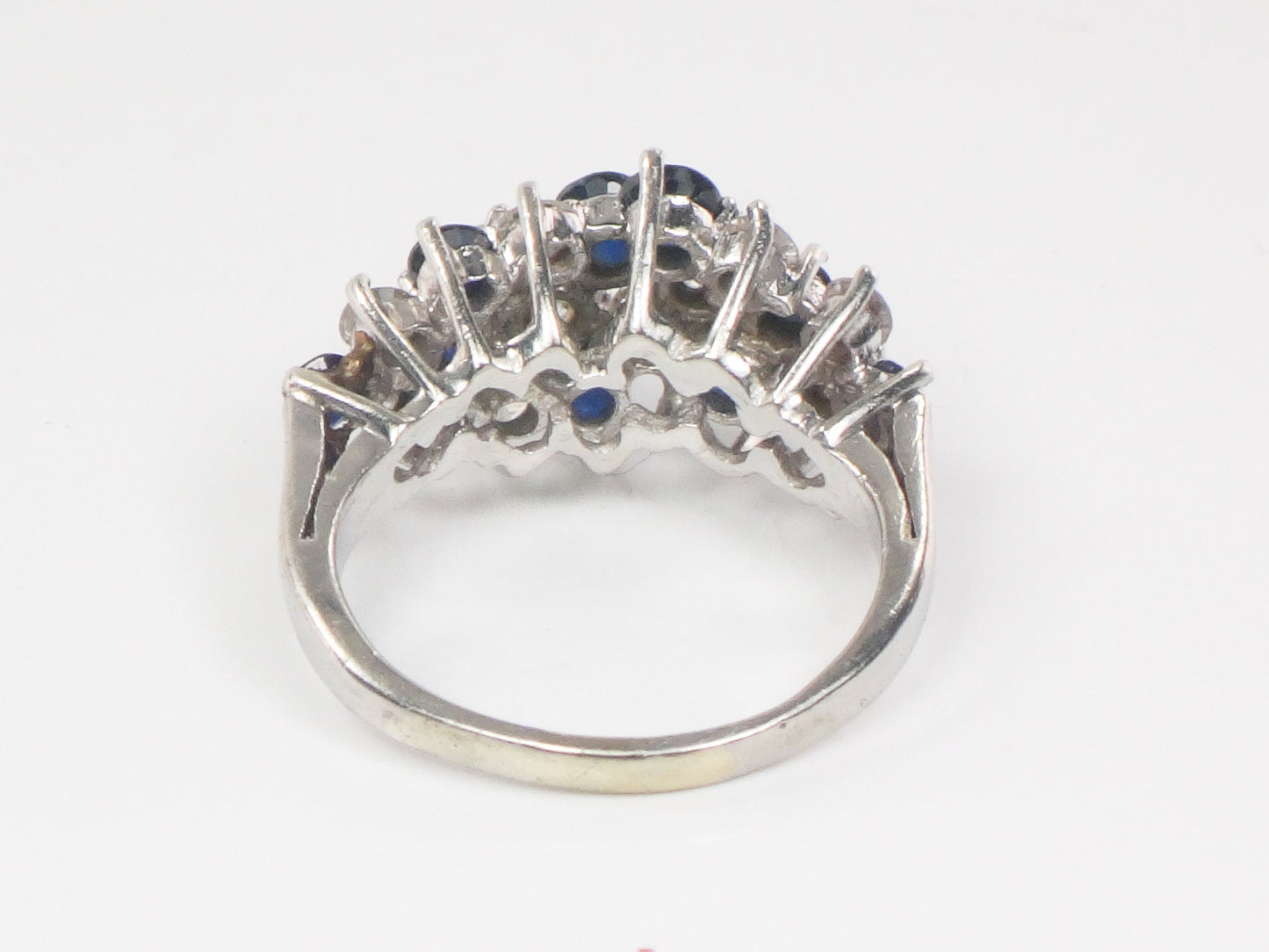 Vintage Platinum Natural Sapphire and Diamond Cluster Ring Pinky Ring - Size 3
