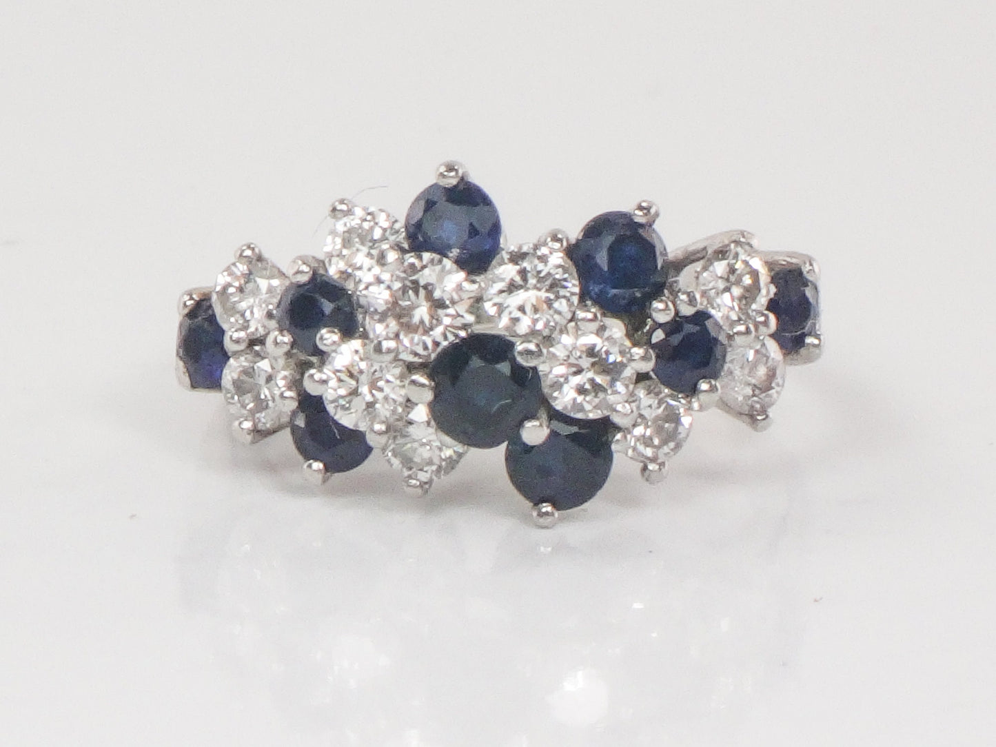 Vintage Platinum Natural Sapphire and Diamond Cluster Ring Pinky Ring - Size 3