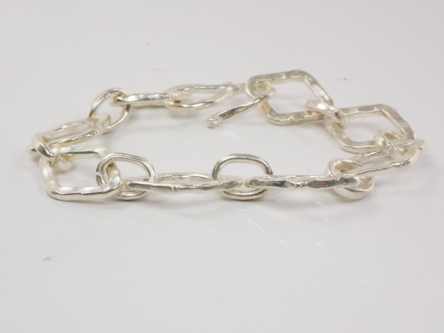 Sterling Silver Modern Hammered Link Bracelet 7"