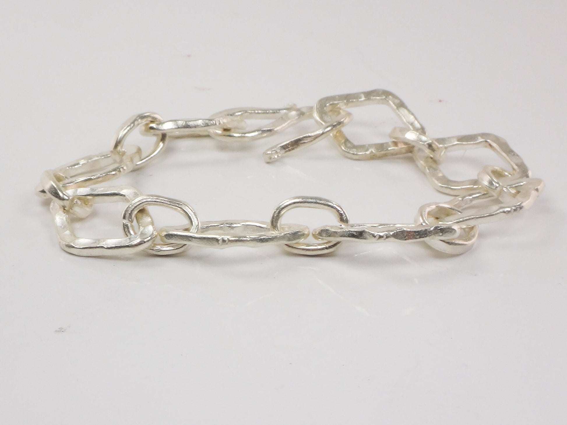 Sterling Silver Modern Hammered Link Bracelet 7"