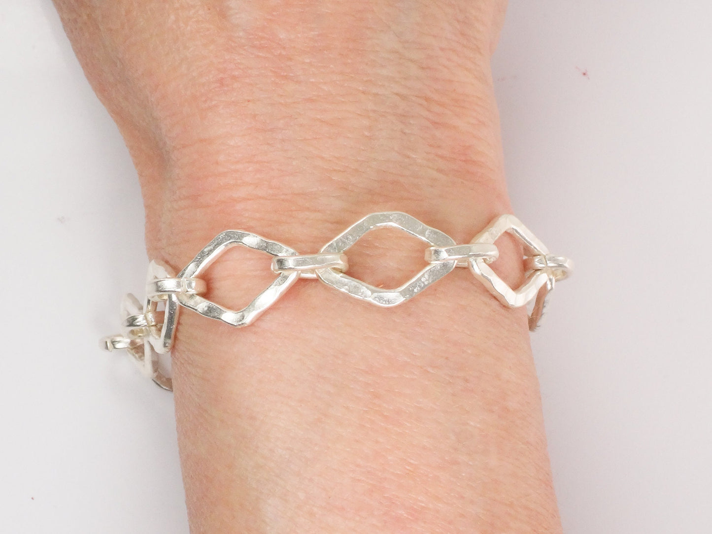 Sterling Silver Modern Hammered Link Bracelet 7"
