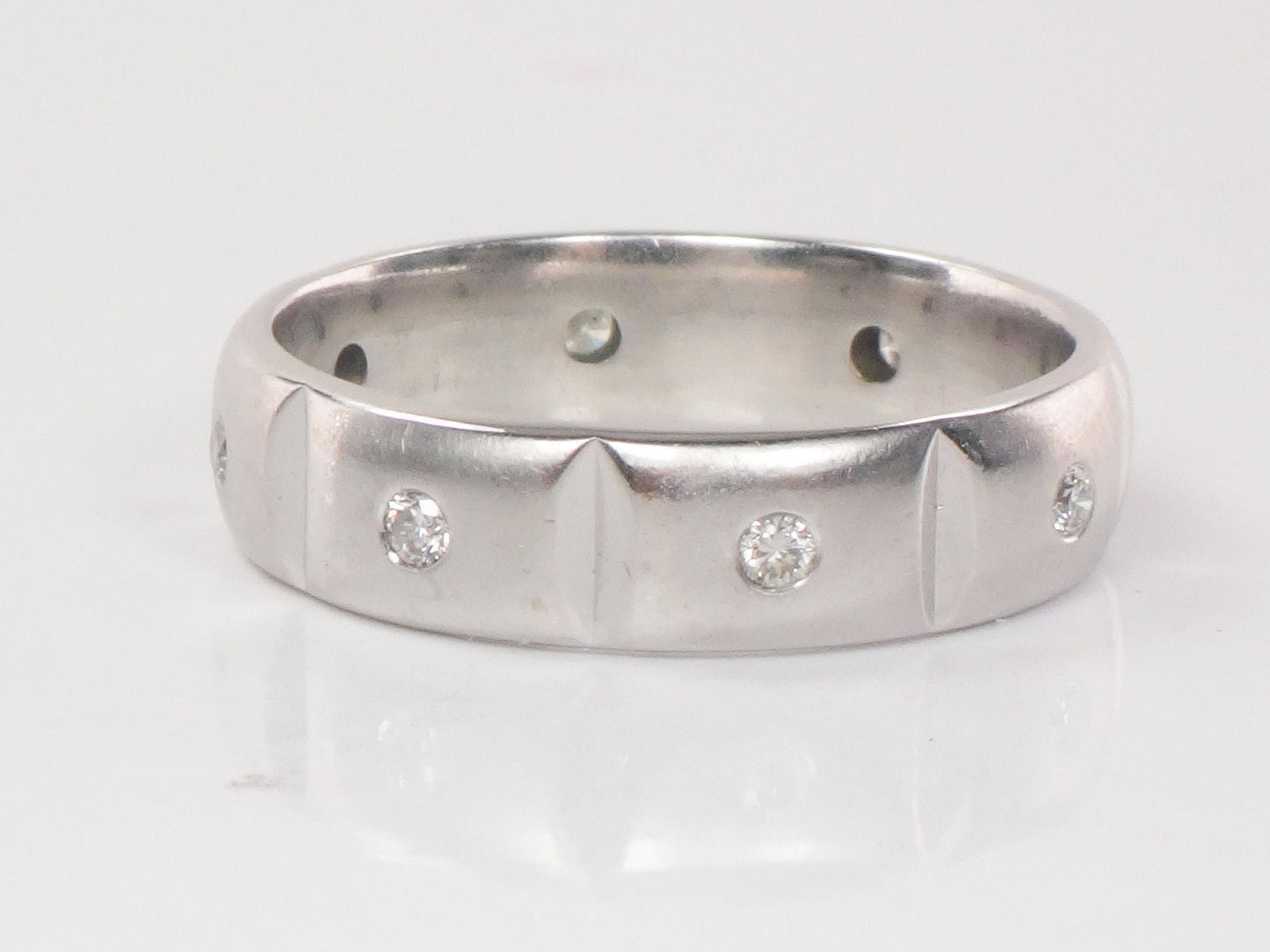 Vintage 14k White Gold Natural Diamond Wedding Band Eternity Wedding Ring Unisex Size 10.75