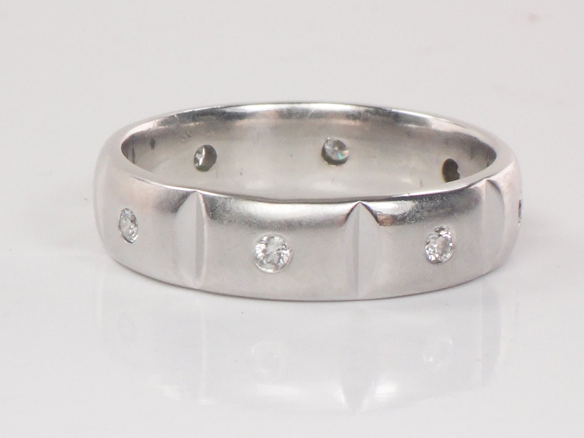 Vintage 14k White Gold Natural Diamond Wedding Band Eternity Wedding Ring Unisex Size 10.75