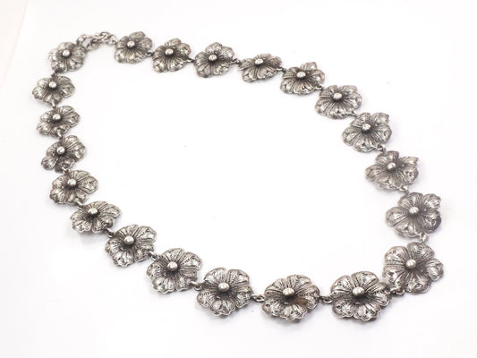 Vintage Sterling Silver Flower Necklace 19.5"