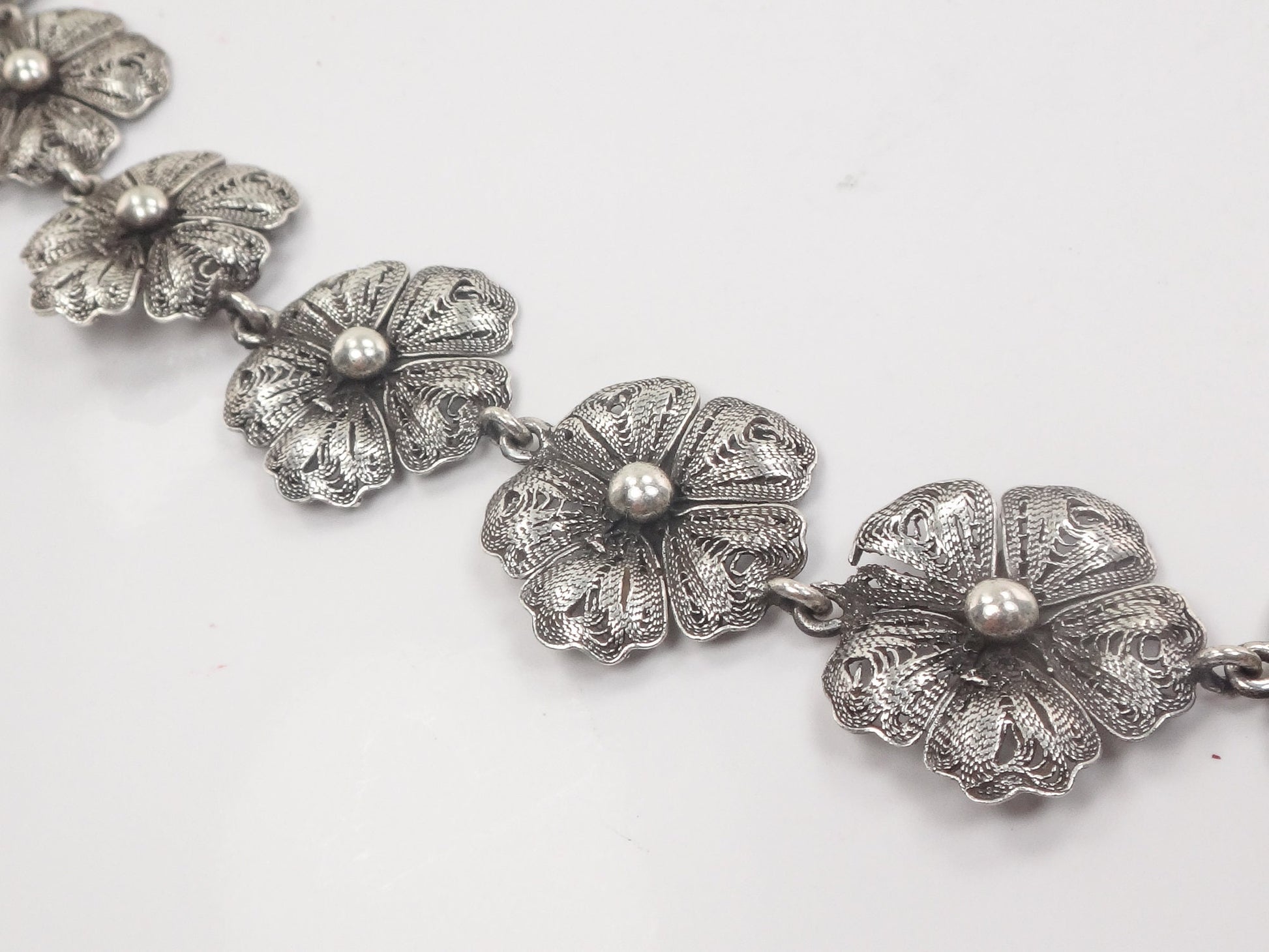 Vintage Sterling Silver Flower Necklace 19.5"