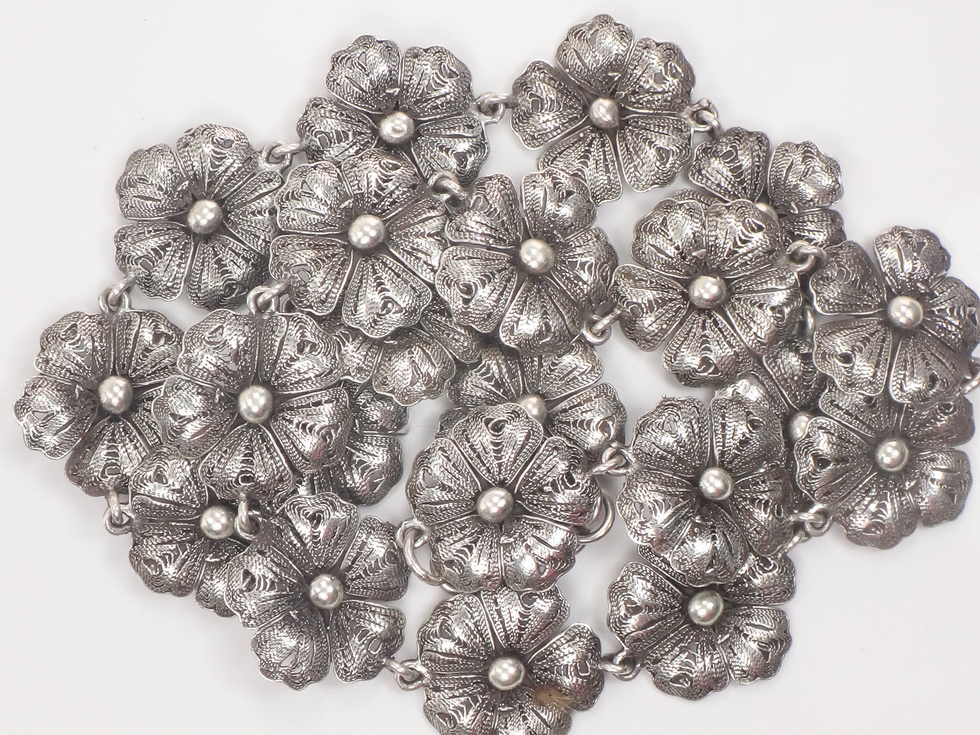 Vintage Sterling Silver Flower Necklace 19.5"