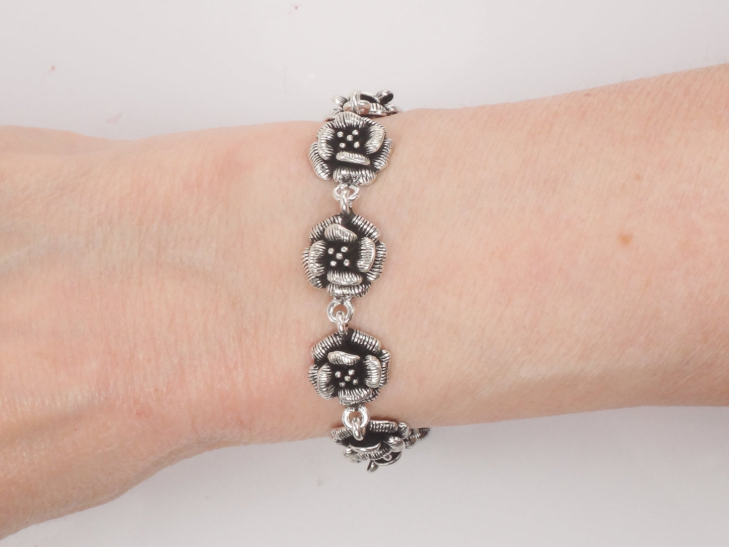 Floral Sterling Silver Bracelet Vintage Flower Bracelet 7.5"