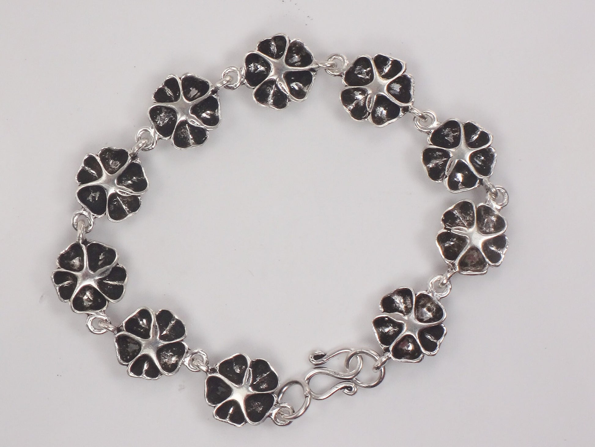 Floral Sterling Silver Bracelet Vintage Flower Bracelet 7.5"